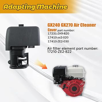 KIKITE GX240 Air Filter Housing Cover Assembly Compatible with Honda GX240 GX270 Engine Air Cleaner Box Replaces 17231-ZH9-820 17410-ze2-020