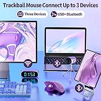 Vista 2 de seenda Ratón de Trackball inalámbrico, mouse Bluetooth Rollerball con control de pulgar ergonómico, recargable, conexión de 3 dispositivos Púrpura