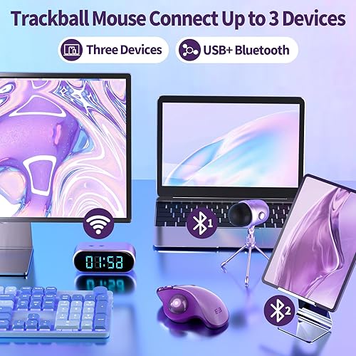 Miniatura 2 de seenda Ratón inalámbrico de Trackball, mouse Bluetooth Rollerball con control de pulgar ergonómico, recargable, conexión multidispositivos,