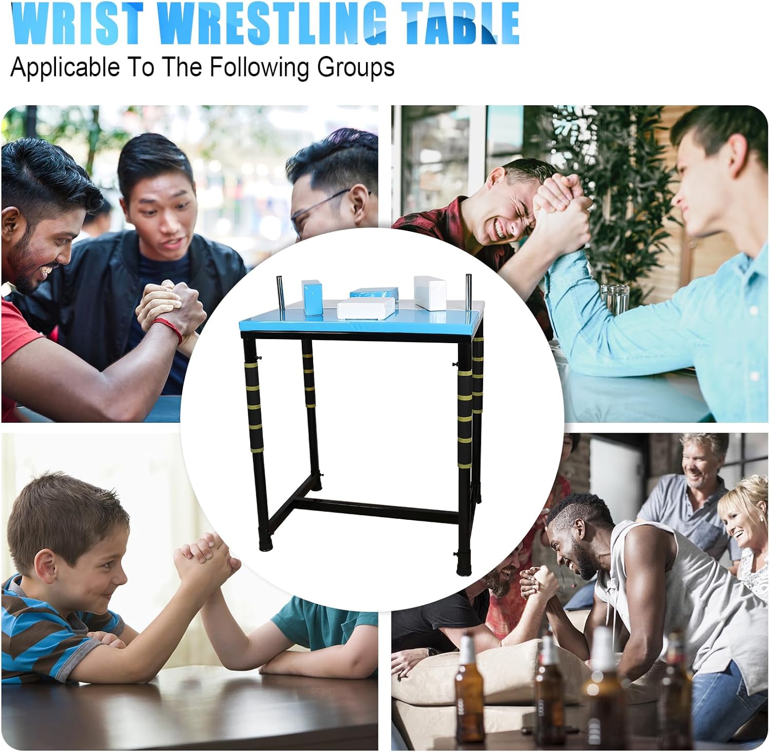 INNOLIFE Professional Arm Wrestling Battle Table, Arm Strength Training Equipment Competition Training Arm Wrestling Table for Use in Home Gym, Blue & White