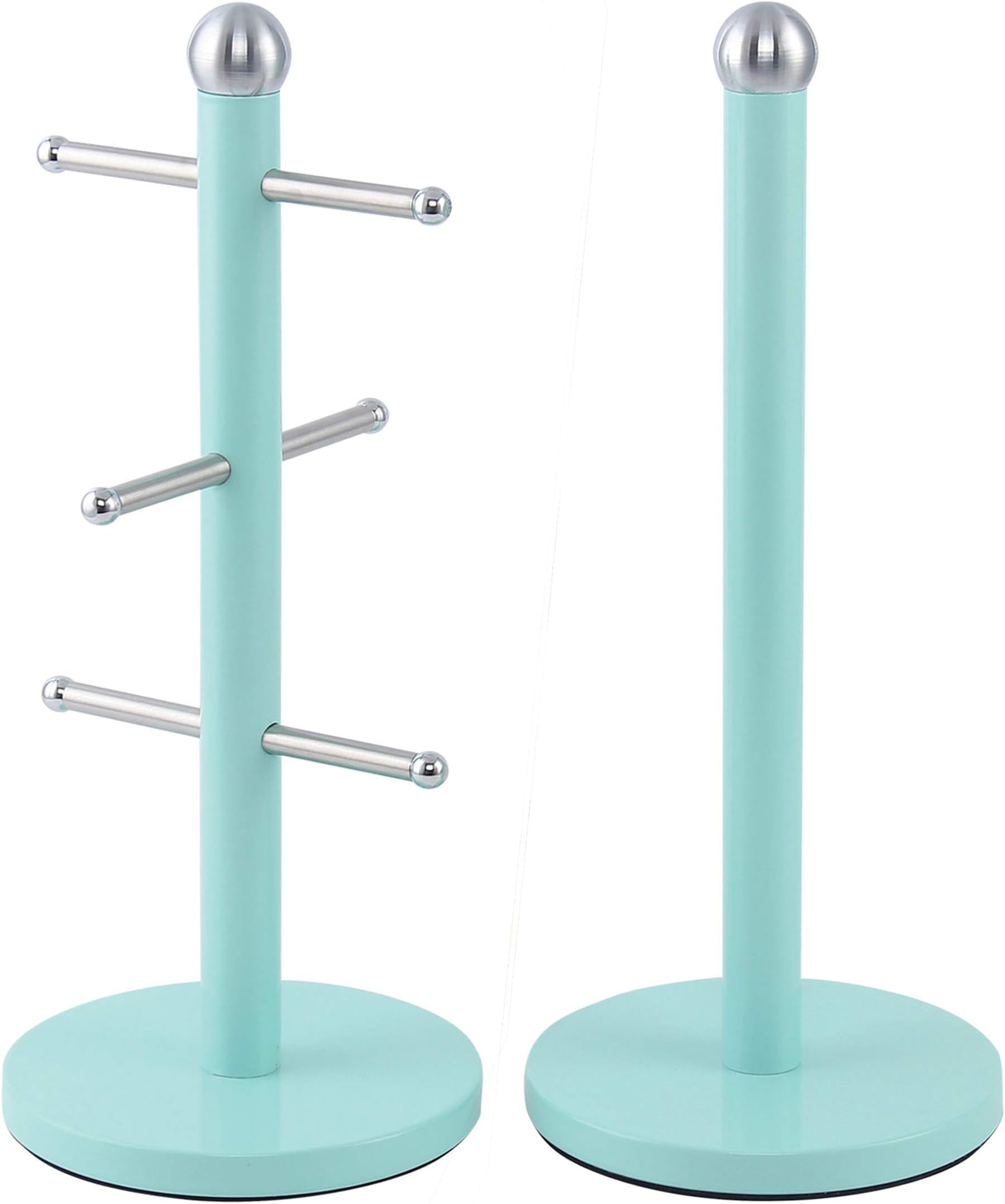 SQ Professional Dainty Mug Tree and Kitchen Roll Holder Stand Set (Seafoam)