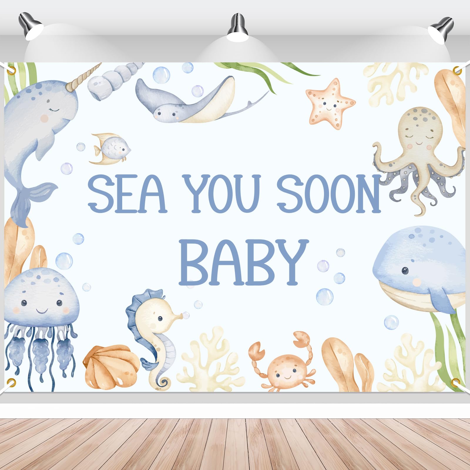 Sea You Soon Baby Baby Shower Decorations - Under The Sea Baby Shower Backdrop, Ocean Animals Welcome Boy or Girl Decor, 7 * 5Ft