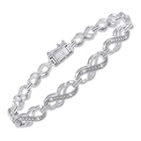 Double Infinity Loop Bracelet Jewerly For Women Round Cut Natural White Diamond In 14K Gold Plated Sterling Silver 7 Inch &lpar;Clarity &colon; I2-I3&comma; Color &colon; I-J&comma; 0&period;10 Cttw&rpar;