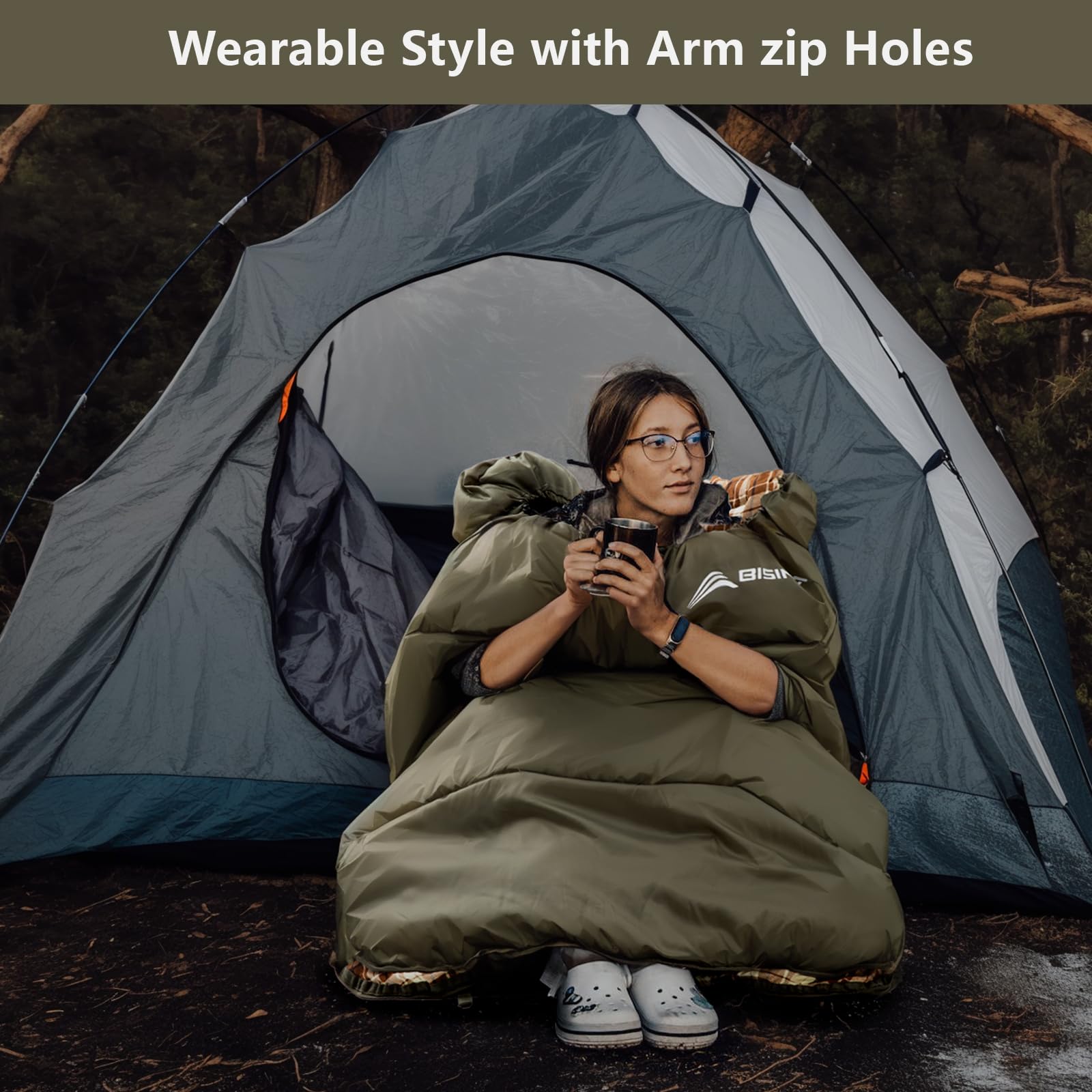 BISINNA Flanell-XXL-Schlafsack (230 x 100 cm), tragbarer Schlafsack für alle 3 Jahreszeiten, mit Kissen, komprimierter Sack für Wandern, Camping, Rucksackreisen, Outdoor