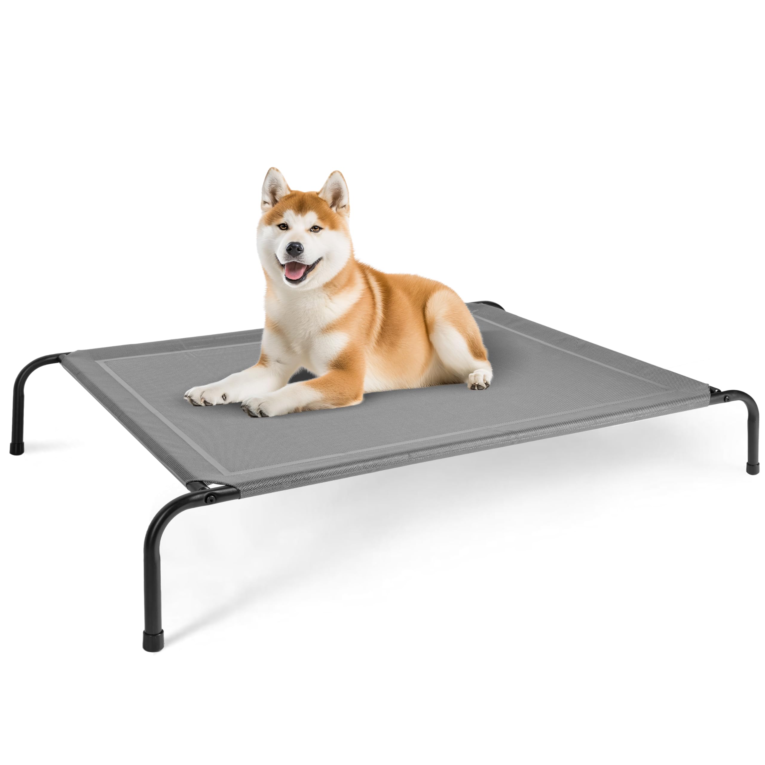 FluffyDream Cooling Elevated Dog Cot Bed Outdoor Raised Portable Dog Beds No-Slip Feet Portable Durable Pet Hammock Bed, 49x31.5x8 Inch, Grey
