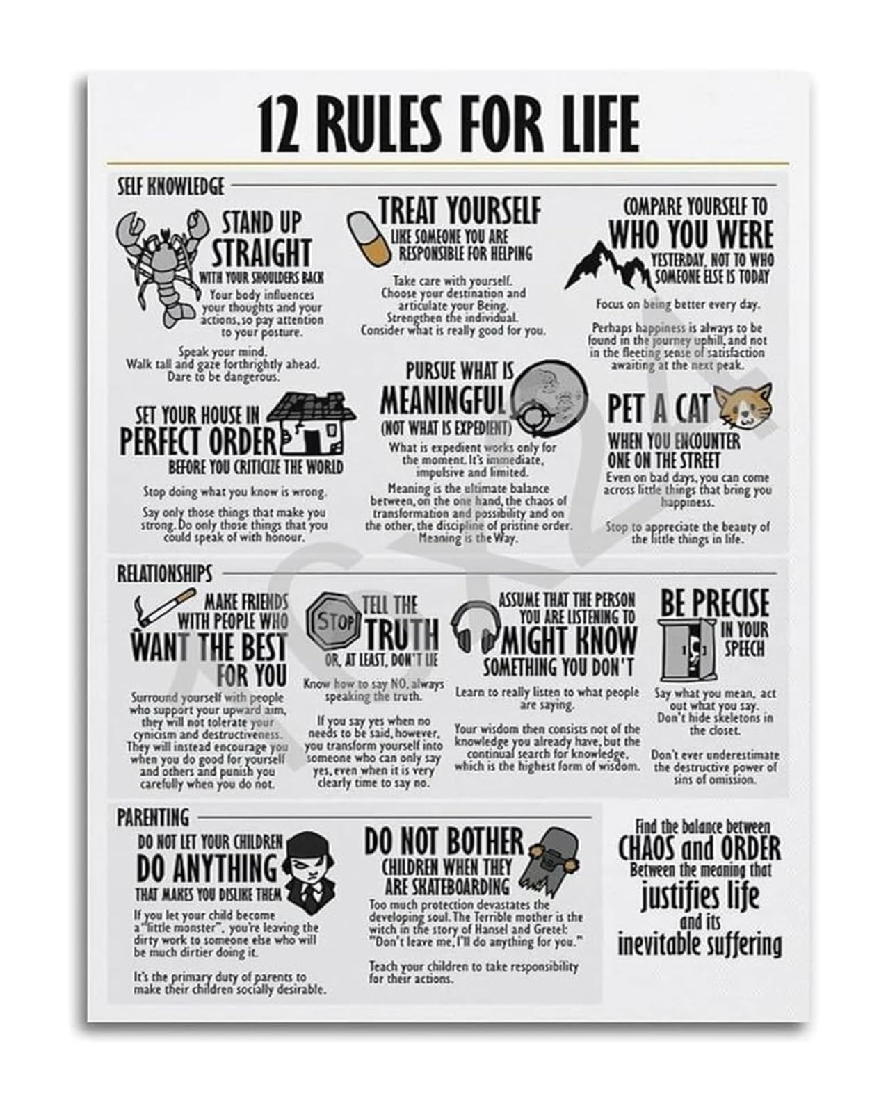 PKNVKZIDK Motivational Rules for Life Metal Tin Sign Success Principles Inspirational Quote Wall-Art for Home Office Study Room Library Decor (8 X 12 inch)