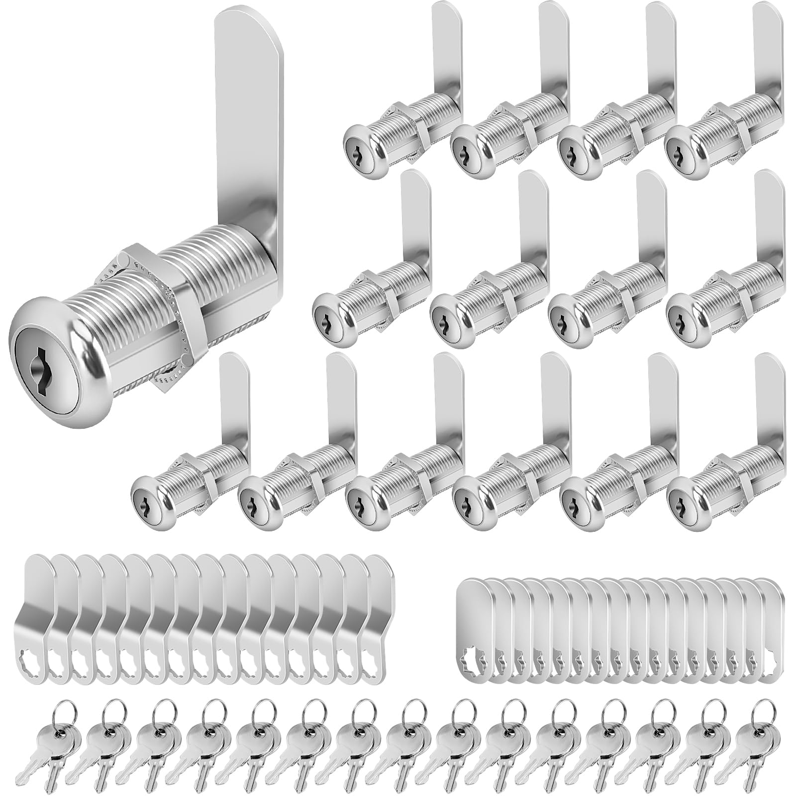 Cylinnda Cabinet Lock Set, 1-1/2" Long Keyed Alike Cam Locks, 15 Pack, Zinc Alloy, for RV Storage, Tool Box, Cabinets &amp; Thick Drawers