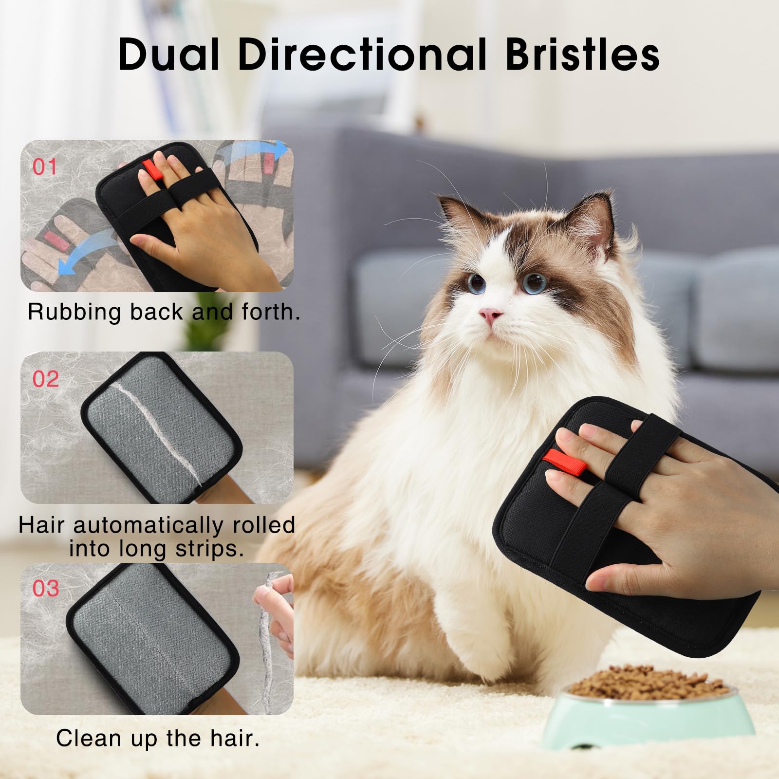 Ninnyi 2 Pcs Static Removal Pet Hair Remover Gloves, Reusable Double Sided Grooming Electrostatic Glove for Dog & Cat - Image 4