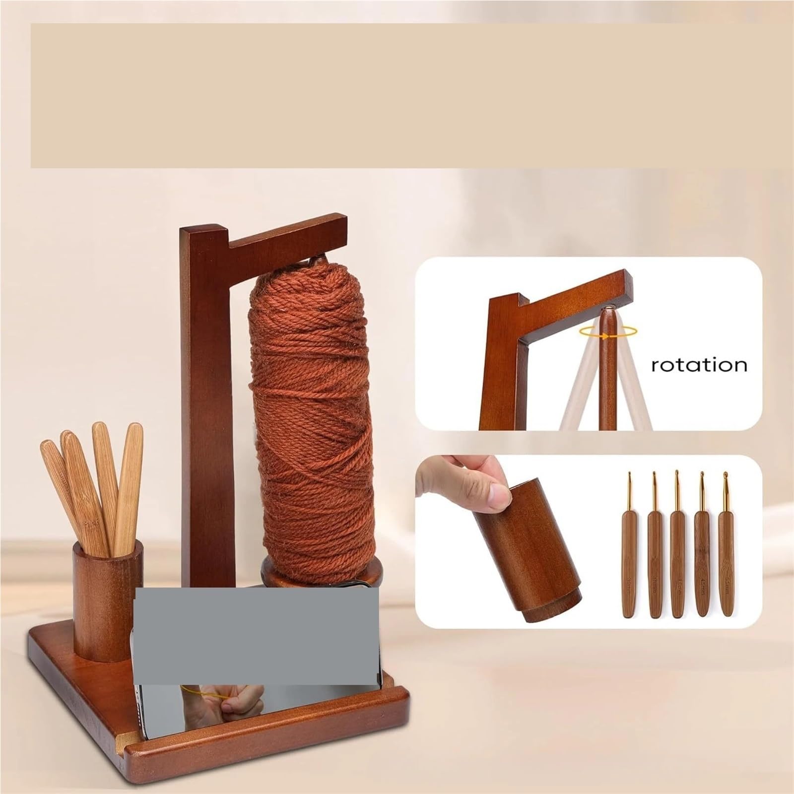 Spinner de rotación, soporte hilo madera con, herramientas giratorias for tejer, ganchillo, bobinadora para Hilo de Lana
