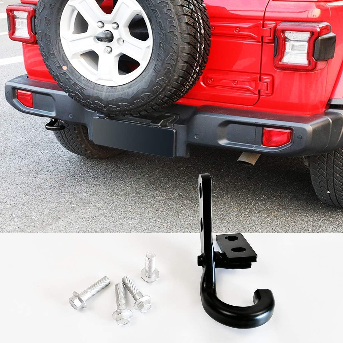 Tow Hook Kit Left Trailer Hitch Receiver for 2018-2023 Jeep Wrangler JL JLU Towing Accessories, Red