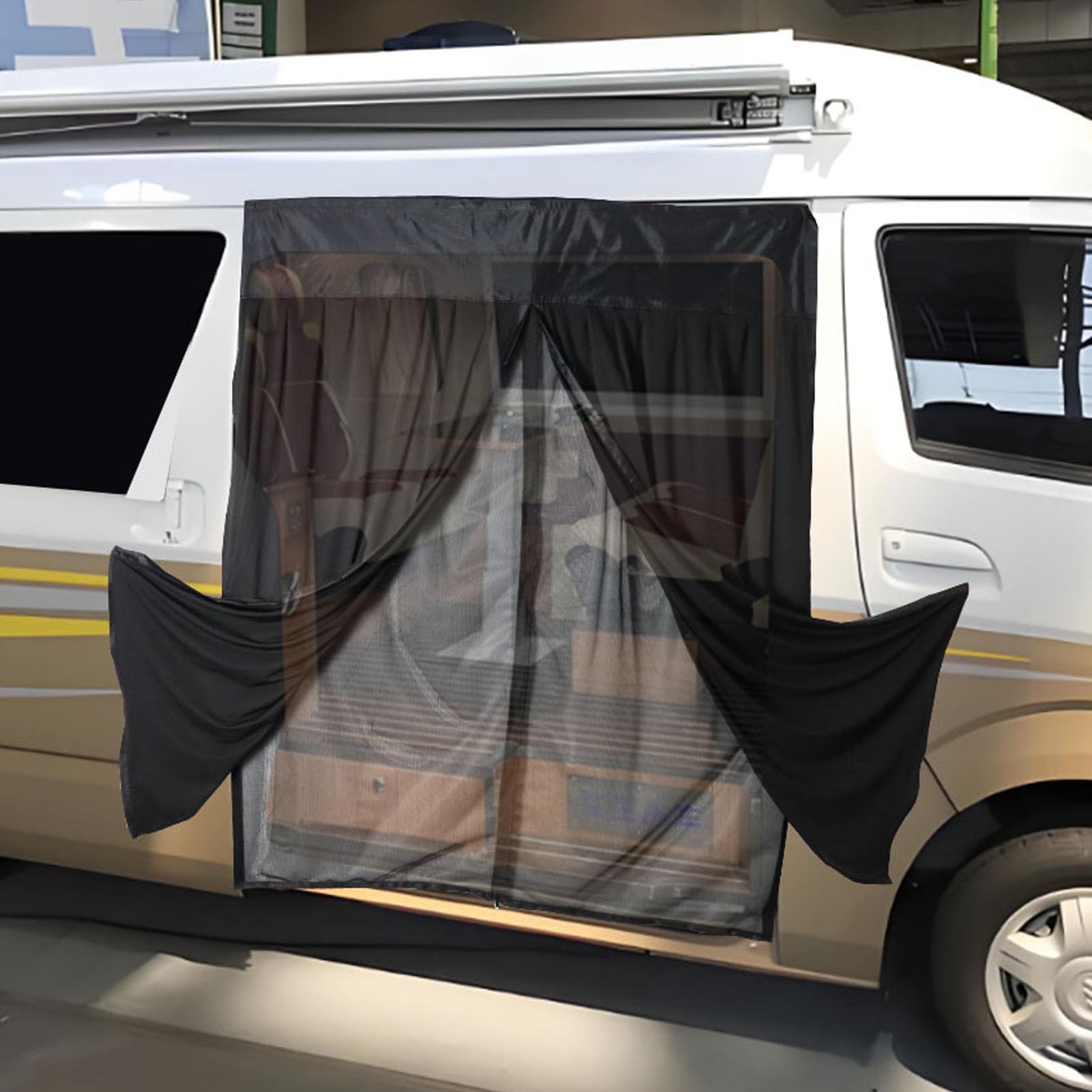 Qcwwy Rideau de Porte RV, Couvre-fenêtres à Double Couche Stores de la Porte Magnétique sans Espace D'installation de Perceuse économise pour Les Remorques de Voyage en (W130 * H155CM)