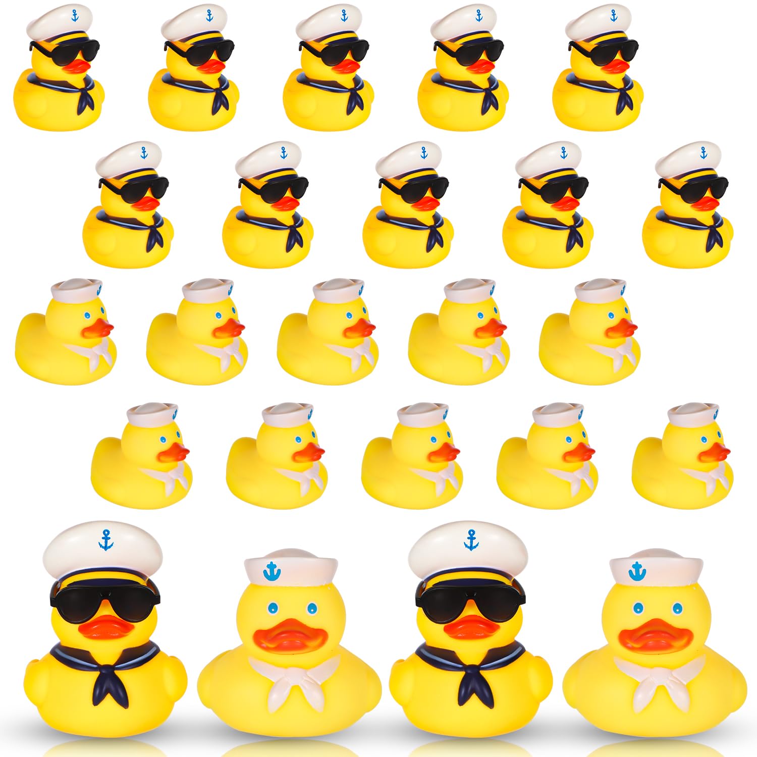 24pcs Rubber Ducks, 2 Styles Cruise Ducks with 12 Sunglasses Mini Sailing Squeaky Duckies with Hats Summer Cruise Ship Bath Duck Toys for Birthday Party Favors Classroom Carnival Prizes