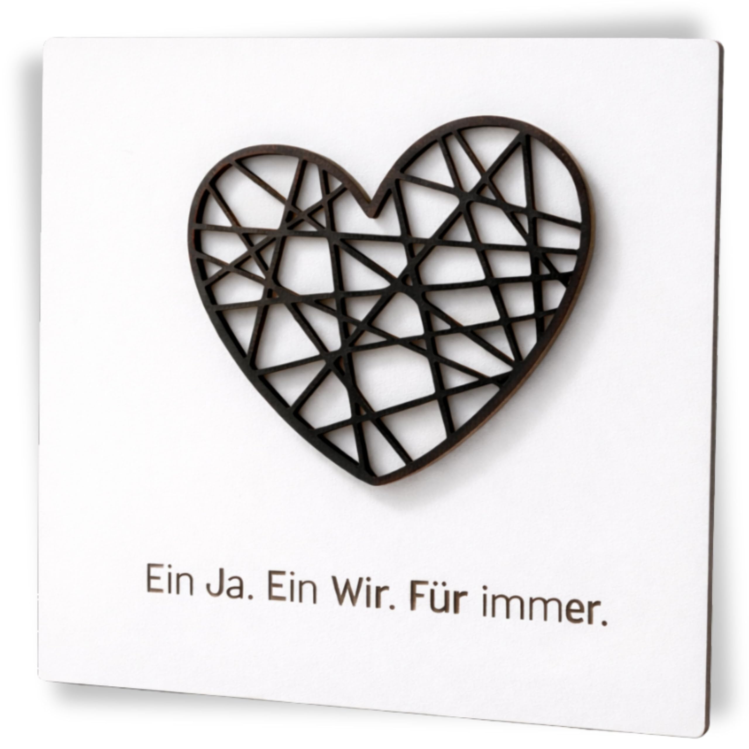 Geschenk zur Hochzeit – Geldgeschenk Holzkarte mit Aufsteller 15x15 cm „Ein Ja. Ein Wir. Für immer.“ – Geldgeschenk mit 3D Herz, Geldfach & – dekorative edle Hochzeitskarte die bleibt