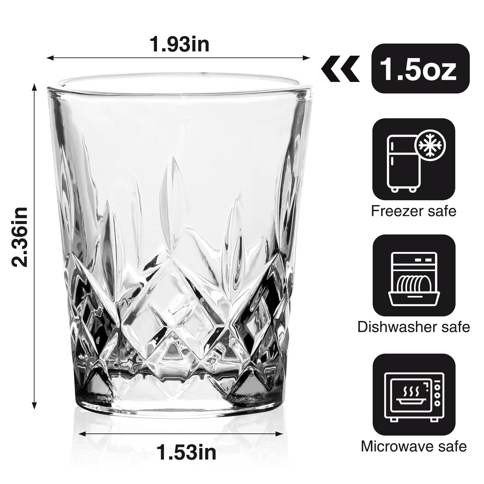 Ruckae 12 Pack 1.5 OZ Shot Glasses Set Crystal Shot Glass Bulk Clear Cone Shot Glasses for Vodka Tequila Whiskey Liquor