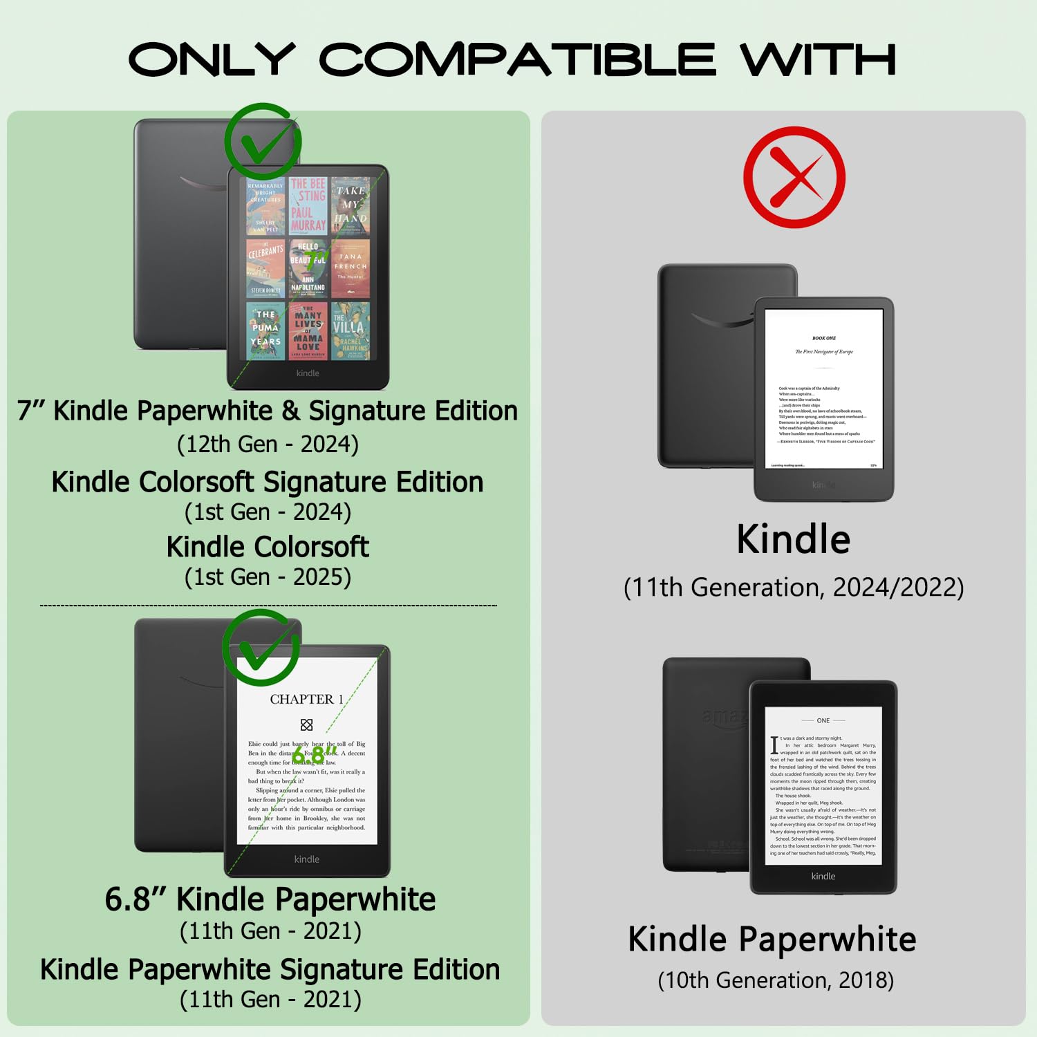Custodia con supporto per Kindle Paperwhite da 7"/6" (12a/11a generazione-2024/2021) e Kindle Colorsoft Signature Edition - Custodia sottile e resistente in pelle PU con cinghia da polso