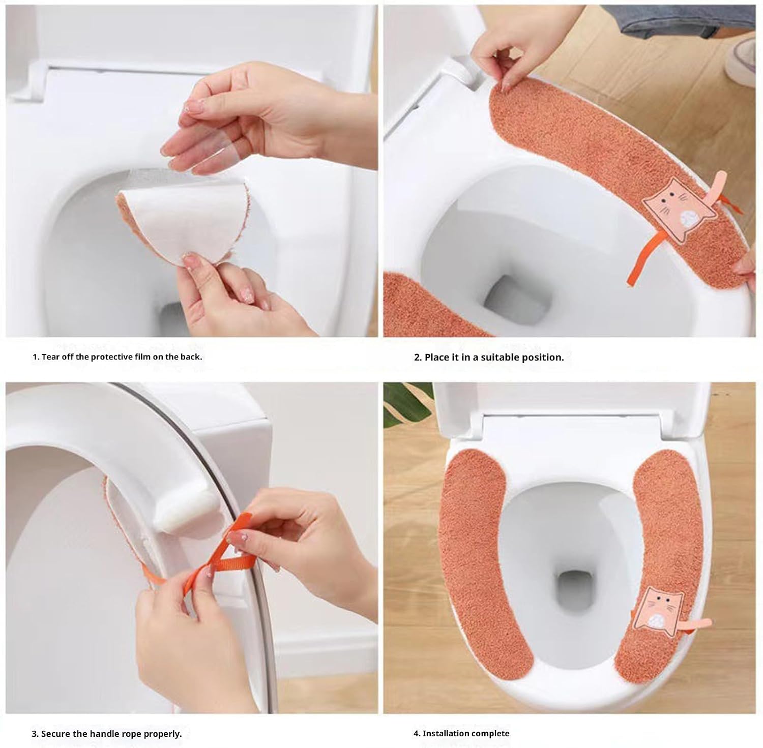 Soft Toilet Seat Cover Slip-Proof Adhesive Warmth Design Easy Unstained Winter Essential General Fit Bathroom Toilet Seat Cover