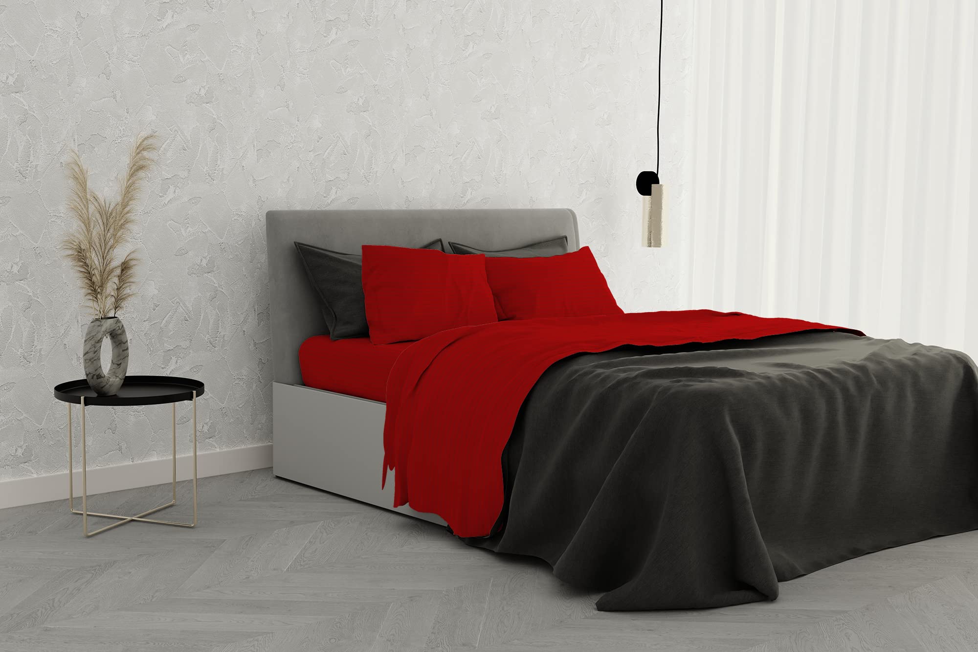 ايتاليان بيد لينين طقم ملاءات سرير من الساتان بتصميم مخطط، مزدوج، احمر،  بوليستر: اشتري اون لاين بأفضل الاسعار في السعودية - سوق.كوم الان اصبحت  امازون السعودية