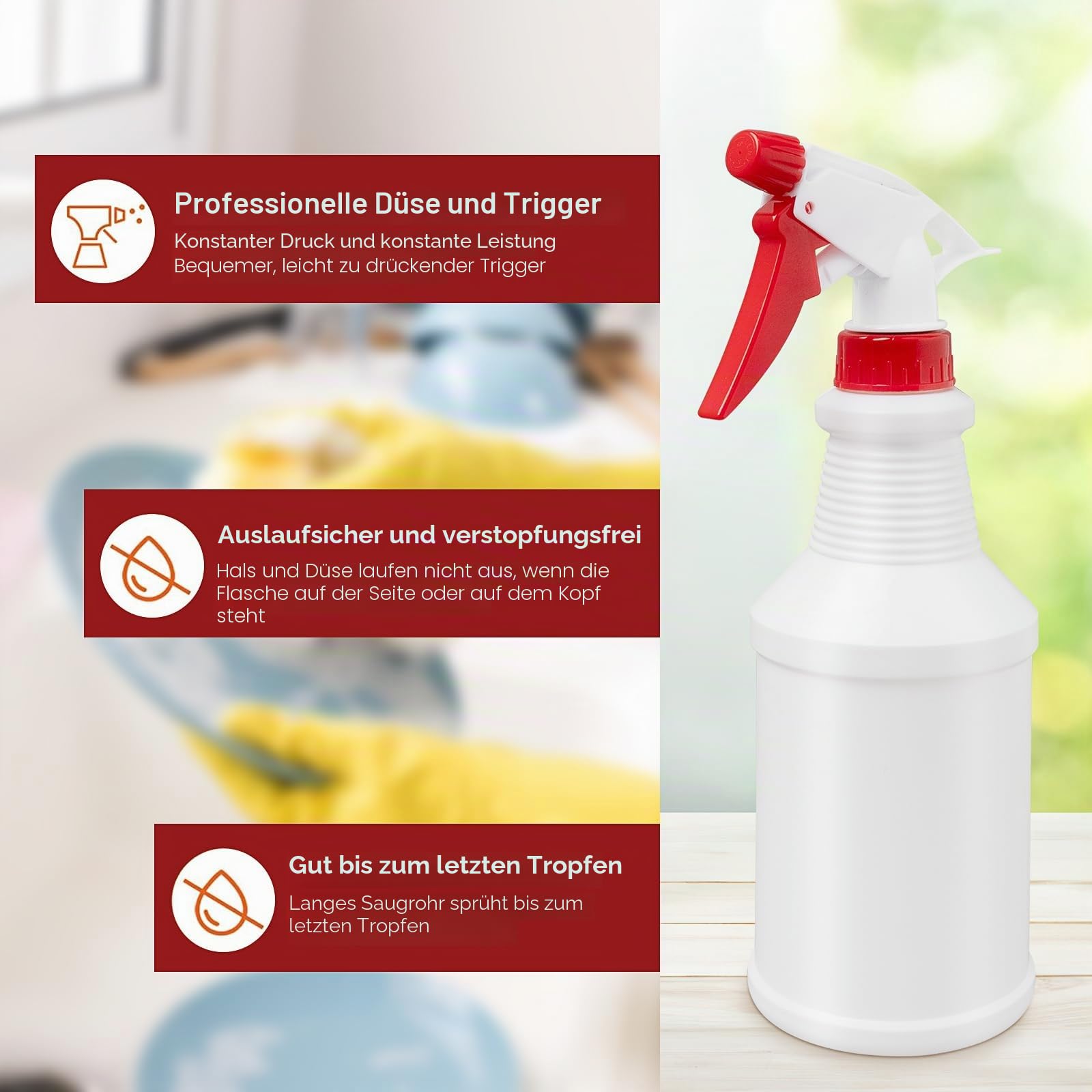 12 Stück Sprühflaschen 500ml – Leere Kunststoff Sprühflasche Nachfüllbar, Sprühflasche mit Handgriff und verstellbarer Düse für Reinigung Garten Pflanzen Haare (16 oz / 500 ml)