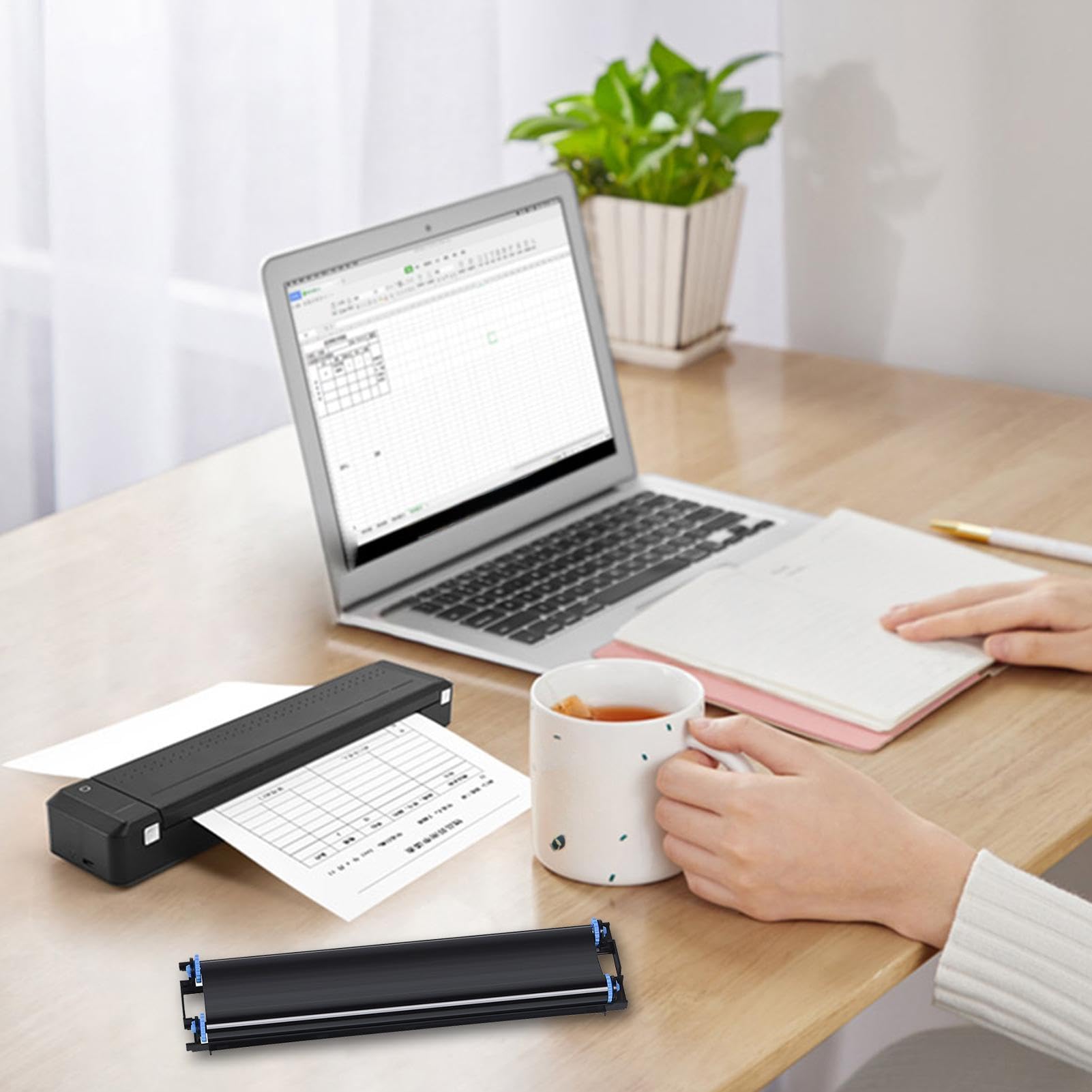 Nastro per stampante termica, 215 mm, MT800, set di 2 pezzi, fornitura di stampa portatile, cartuccia di trasferimento con qualità di stampa costante e design a caricamento rapido, set di per