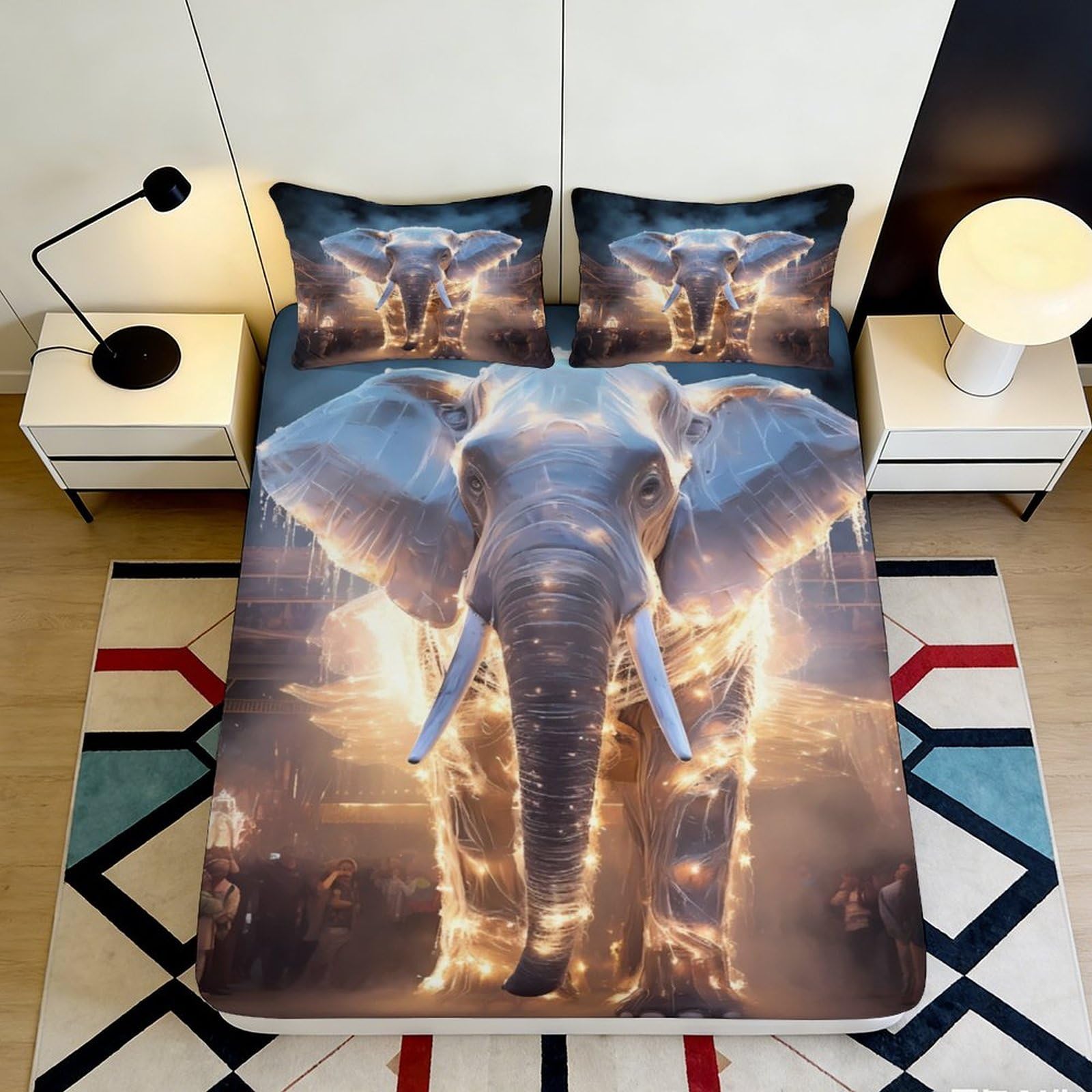 3D Printed Elephant Sunset Fitted Sheet Microfiber Non-Slip Mattress Cover for Bedroom Dorm Decor Easy Care 90x200x25cm