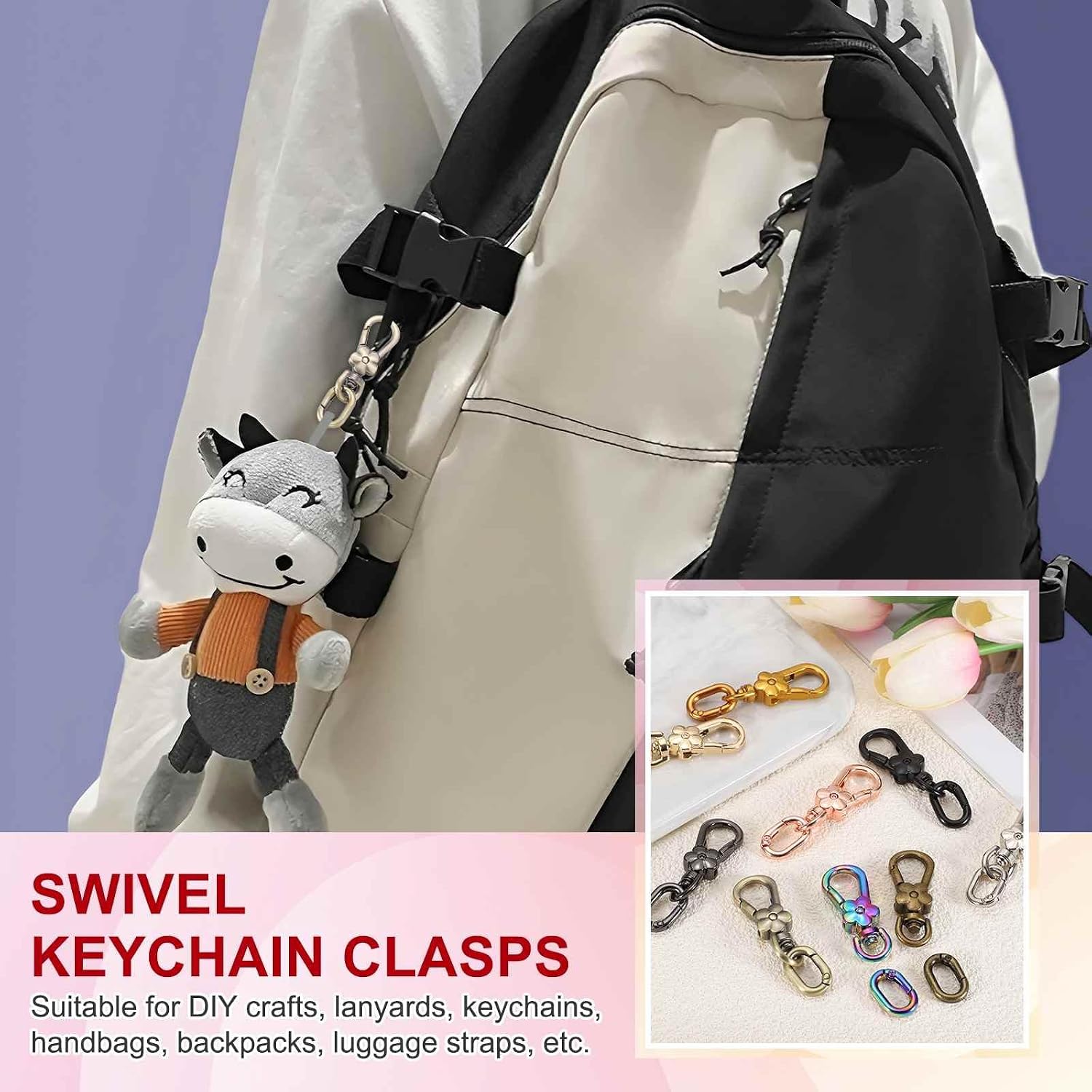 MECCANIXITY Metal Keychain Clip Swivel Lobster Claw Clasp Oval Key Ring Detachable Double Opening Snap Hooks for Craft image 4
