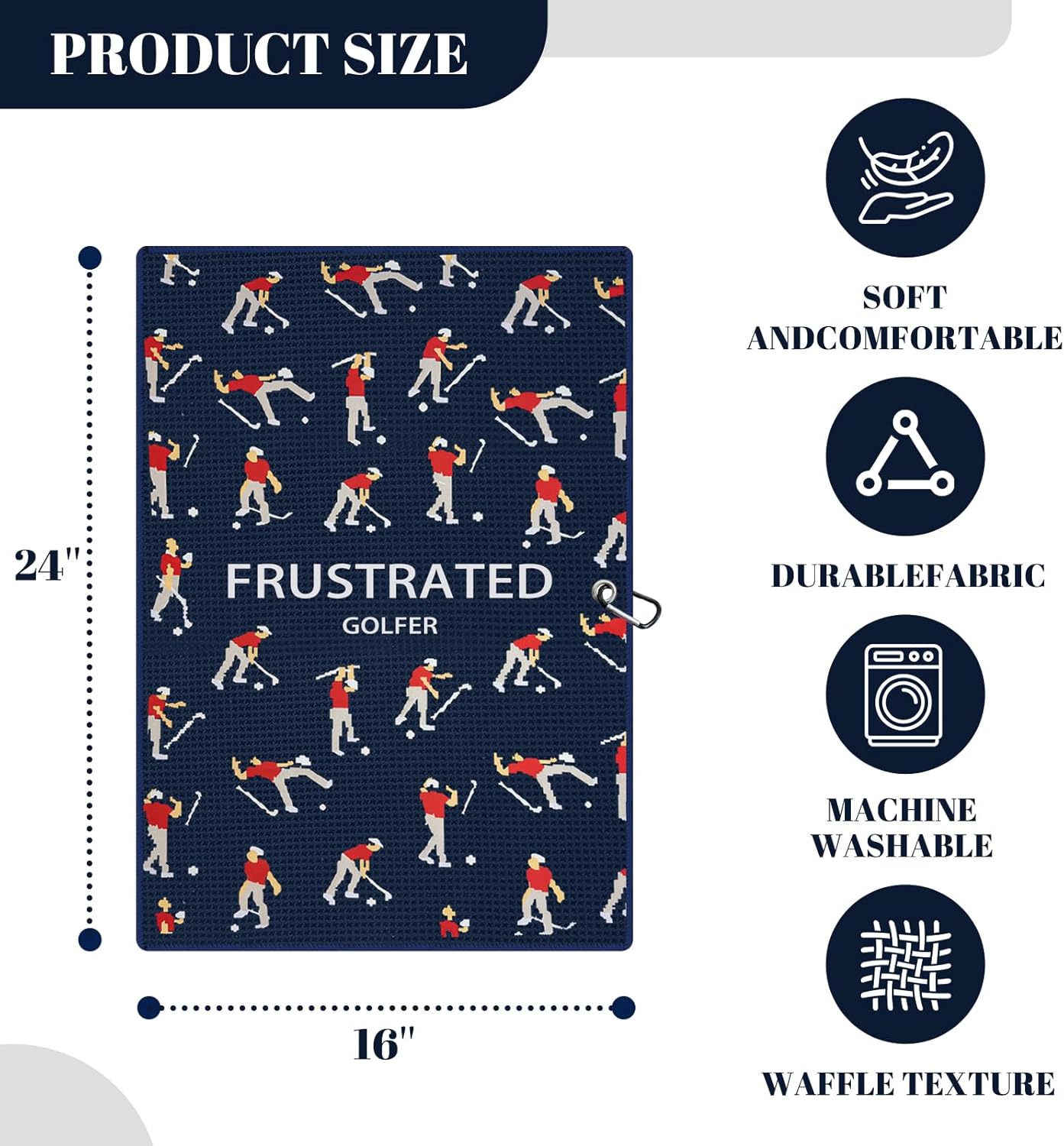 Microfiber Golf Towels (16" X 24") with Carabiner Clip, Waffle Pattern Golf Towel Hook and Loop Fastener, Golf Club Towel, Premium Golf Accessories, Gift for Men, Golfers, Dad (Navy Blue) - Image 4