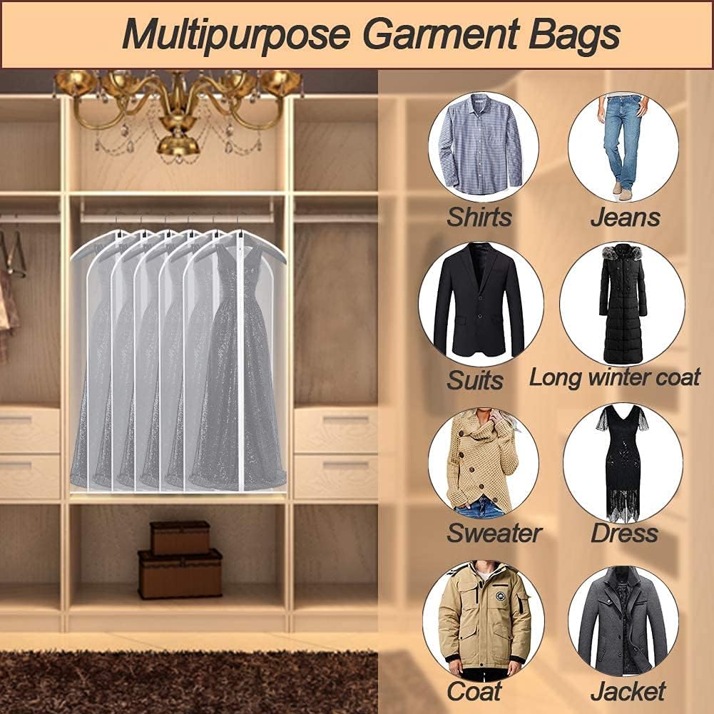 Garment Bags Covers 24''X60'' Dress Bags for Hanging Clothes (Pack of 6) with Study Full Zipper Coat Covers for Closet Clothes Storage Travel - Image 5