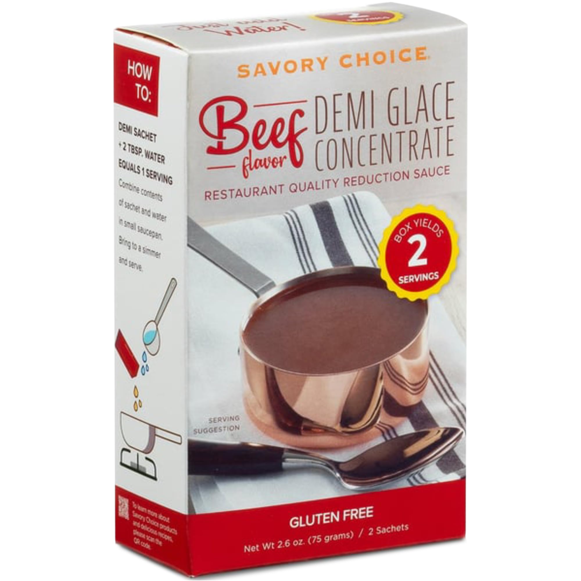 Beef Demi-Glace Concentrate, 1 Box of 2 Packets (37.5g) - Gluten-Free, Demi Glace Concentrate