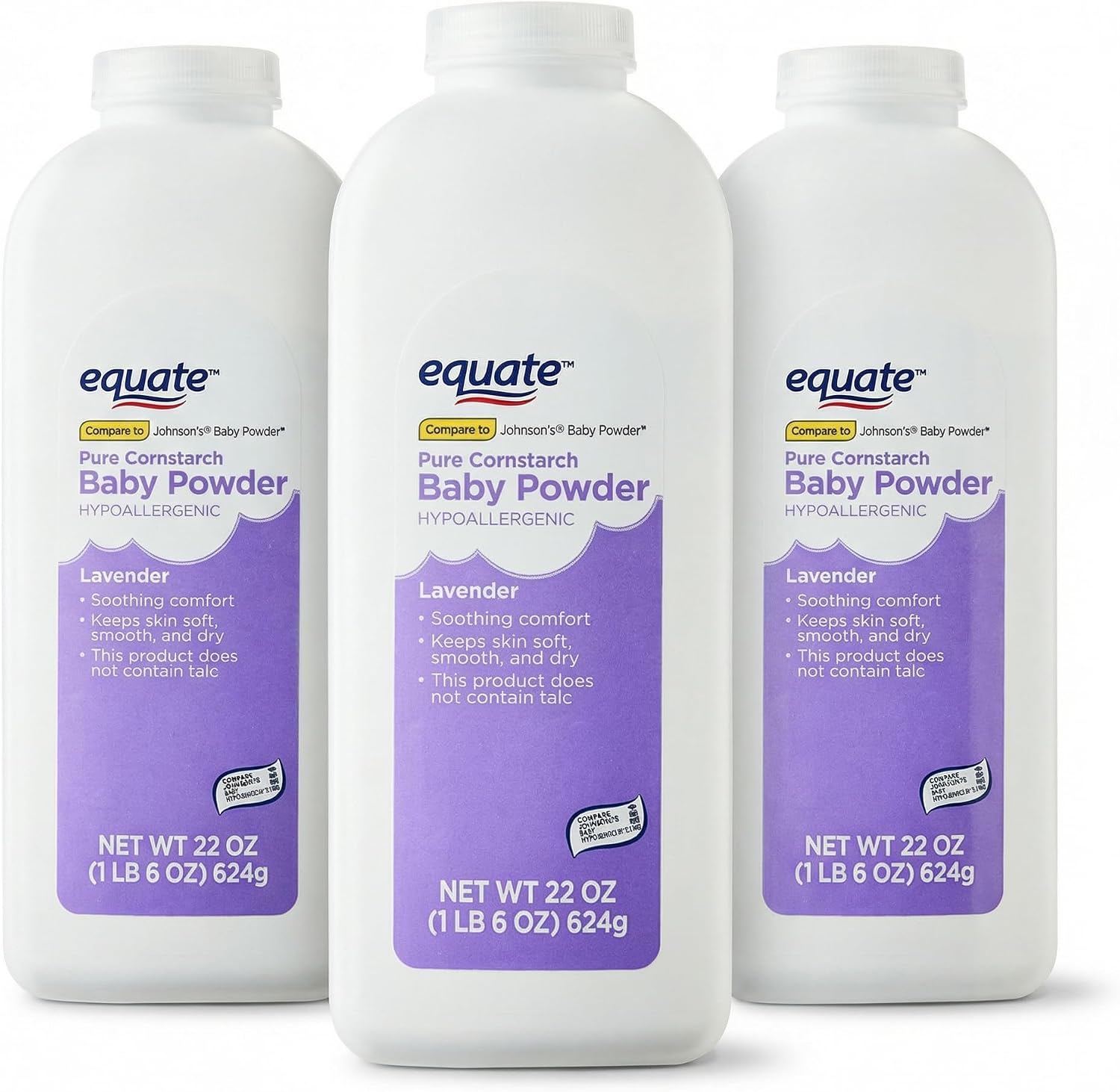 Baby Powder Talc-Free Cornstarch Dusting Powder Lavender 22 oz 3 Packs, Body Powder for Daily Use, Travel Baby Powder Travel Size Polvo