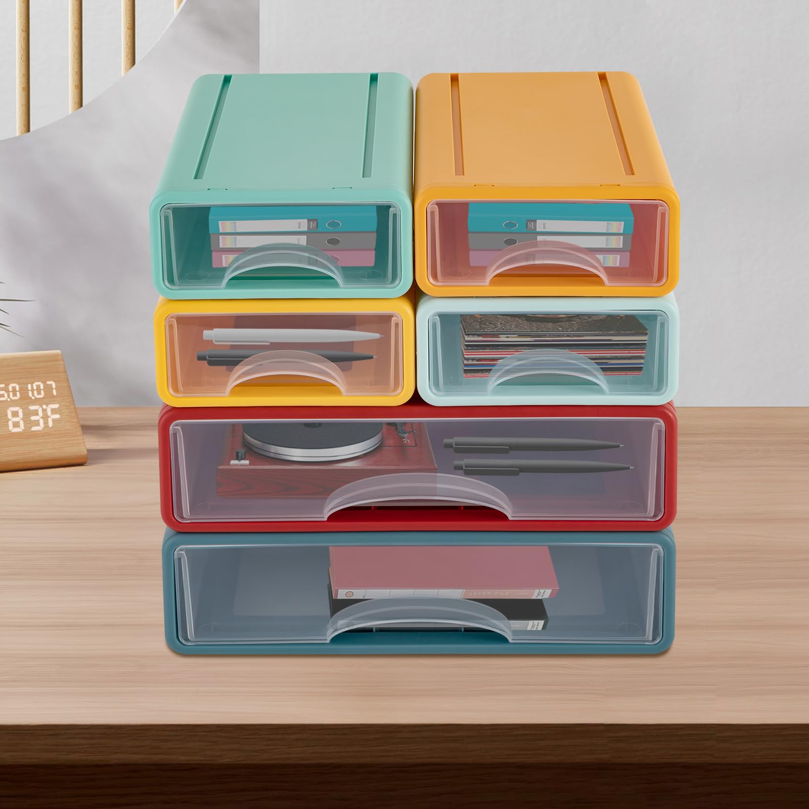 Organizer na biurko z 6 szufladami, 4-poziomowy organizer biurowy, pudełko do przechowywania materiałów biurowych, biżuterii, artykułów piśmienniczych, 34 x 25 x 33 cm (kolorowy)