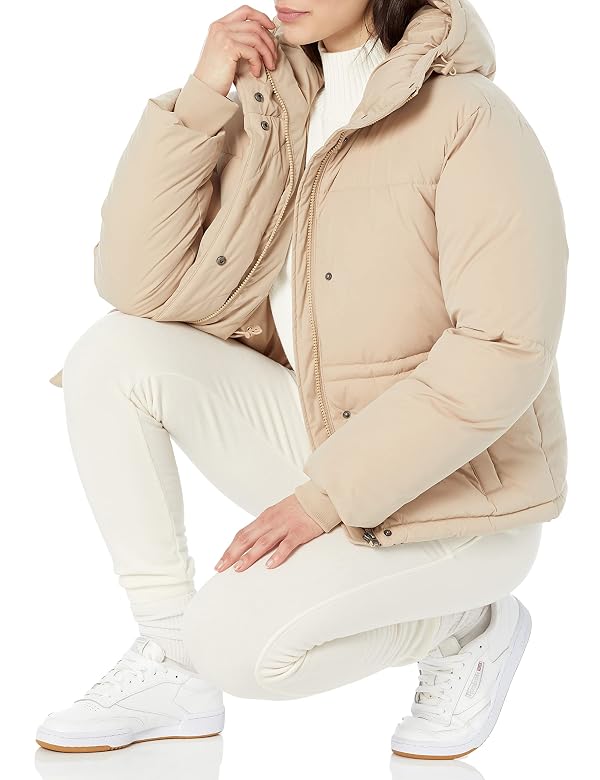 Amazon Essentials Women's Short Waisted Puffer Jacket (Available in Plus Size), Tan, Small by Amazon Essentials - Image 4