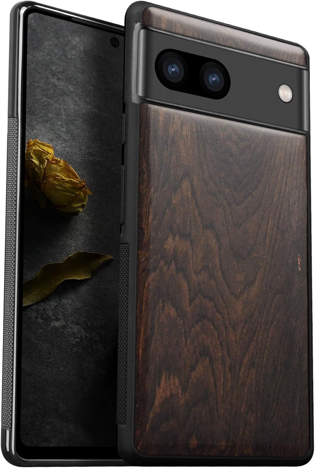 Carveit Wood Case for Pixel 8 Case [Natural Wood & Black Soft TPU] Shockproof Protective Unique Wooden Cover Compatible with Google Pixel 8 (Blackwood)