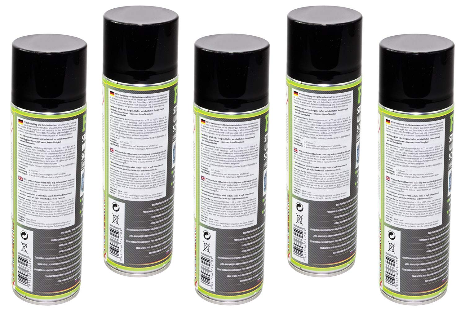 5x PETEC 500 ml Steinschlag & Unterbodenschutz Spray Schwarz überlackierbar