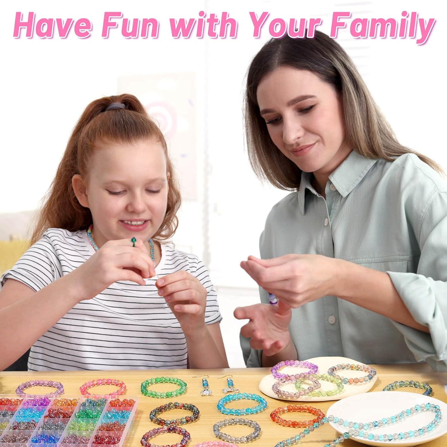 shynek 1400 Pieces 6mm Round Glass Beads for Bracelets, 28 Colors Bracelet Beads, Glass Crystal Beads for Jewelry Making, Bracelet Making and DIY Crafts(Ink Patterns Color) - Image 7