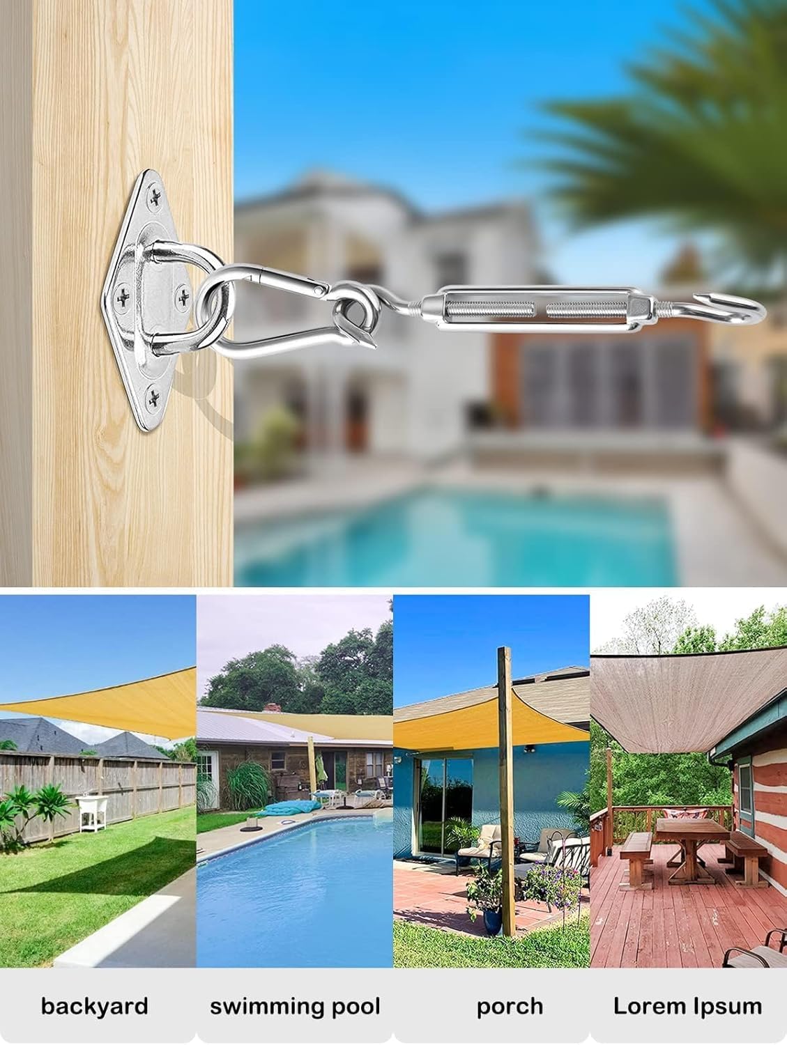 Kit de fijación de toldo con Cable de Alambre de 3 mm de 20 m, Kit de fijación de toldo de Acero Inoxidable 304, Kit de Accesorios de Hamaca para Colgar toldo para jardín, triángulo y