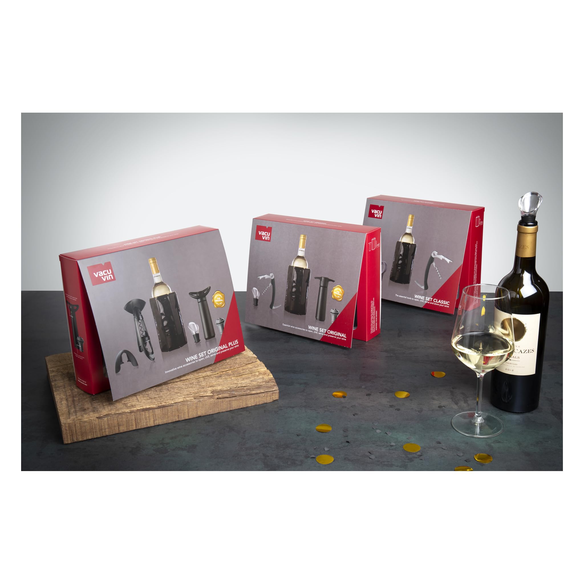 VACUVIN - Contenitore per vino originale Plus Black + antigoccia + pompa Concerto + tappo grigio