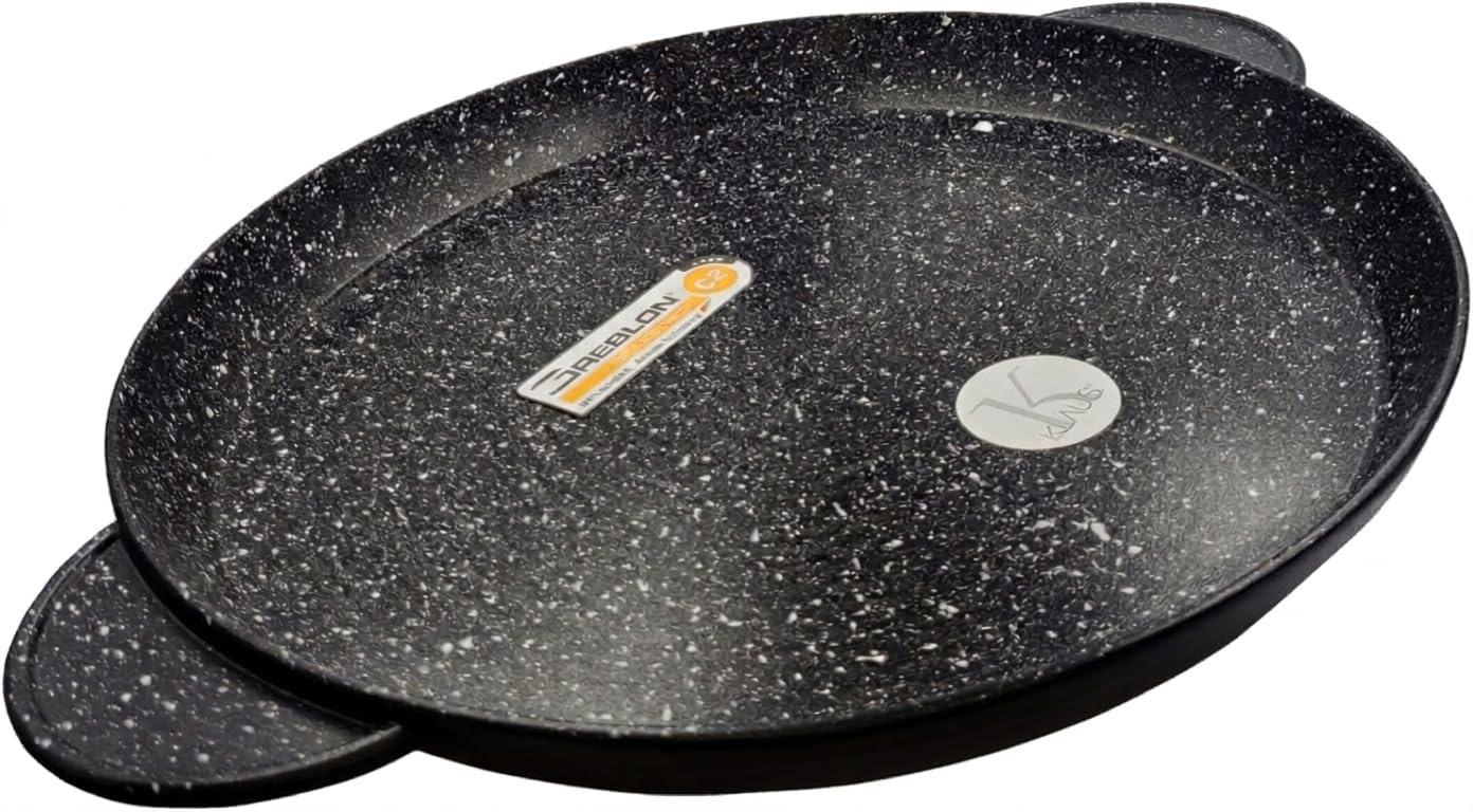 KLAUS - Plat Rond 32 Cm Pour Cuisiner Comme Sur De La Pierre Avec Manique En Silicone Tous Feux Dont Induction Passe Au Four