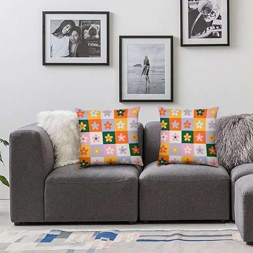Miniatura 3 de Juego de 2 fundas de almohada con estampado floral retro de los años 60 y 70, estilo bohemio con estampado de flores para sofá, sala de estar, sofá