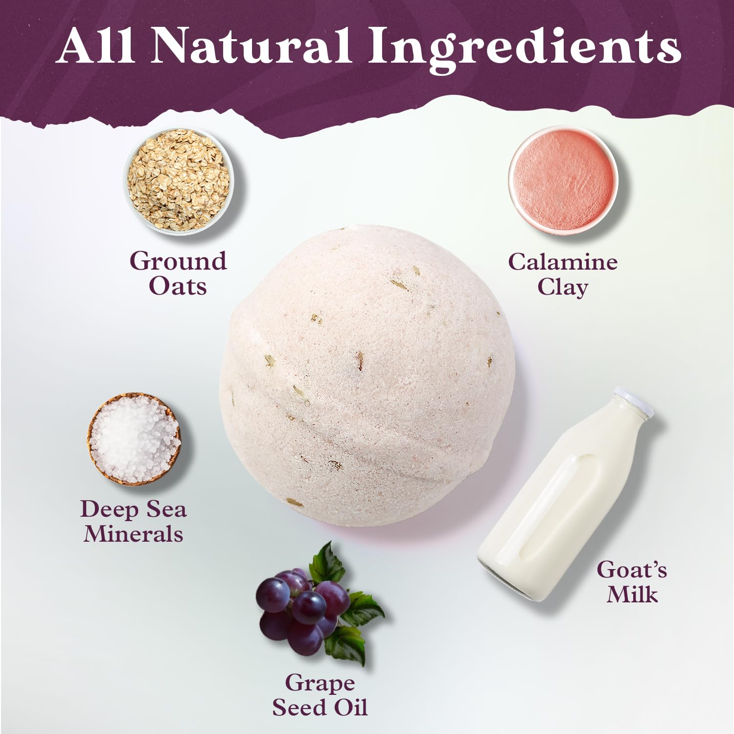 PURPLE CANYON Bombe da bagno naturali di capra brillanti | Latte di capra idratante per la pelle con argilla di calamina rosa per pelli sensibili | Bombe da bagno fatte a mano senza profumo per