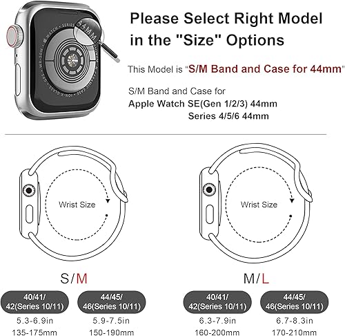 Vista 24 de Correa Deportiva de Silicona y Estuche con Protector de Pantalla para Apple Watch Series 11, Series 10, Series 9, Series 8, Series 7, Series 6 SE