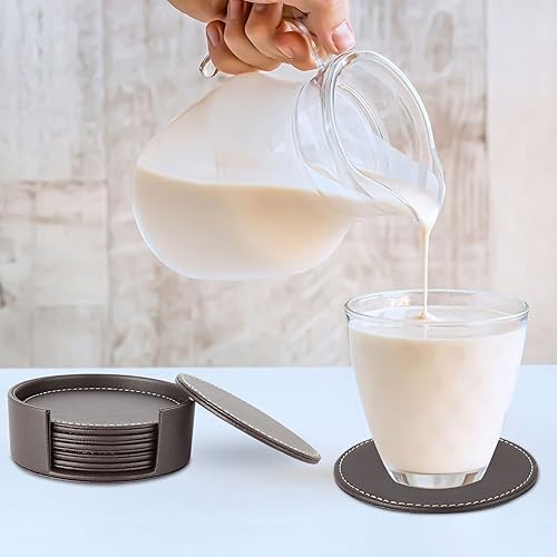Miniatura 2 de Posavasos de cuero para bebidas (paquete de 6), posavasos duraderos hechos a mano con soporte para protección de mesa, decoración lujosa del hogar y