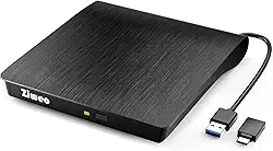 Ziweo Unidade de DVD externa USB 3.0 Tipo-C Gravador de CD portátil CD +/-RW Drive DVD Player para gravador de ROM compatível com laptop, desktop, PC, Windows, MacBook, Linux, Mac OS