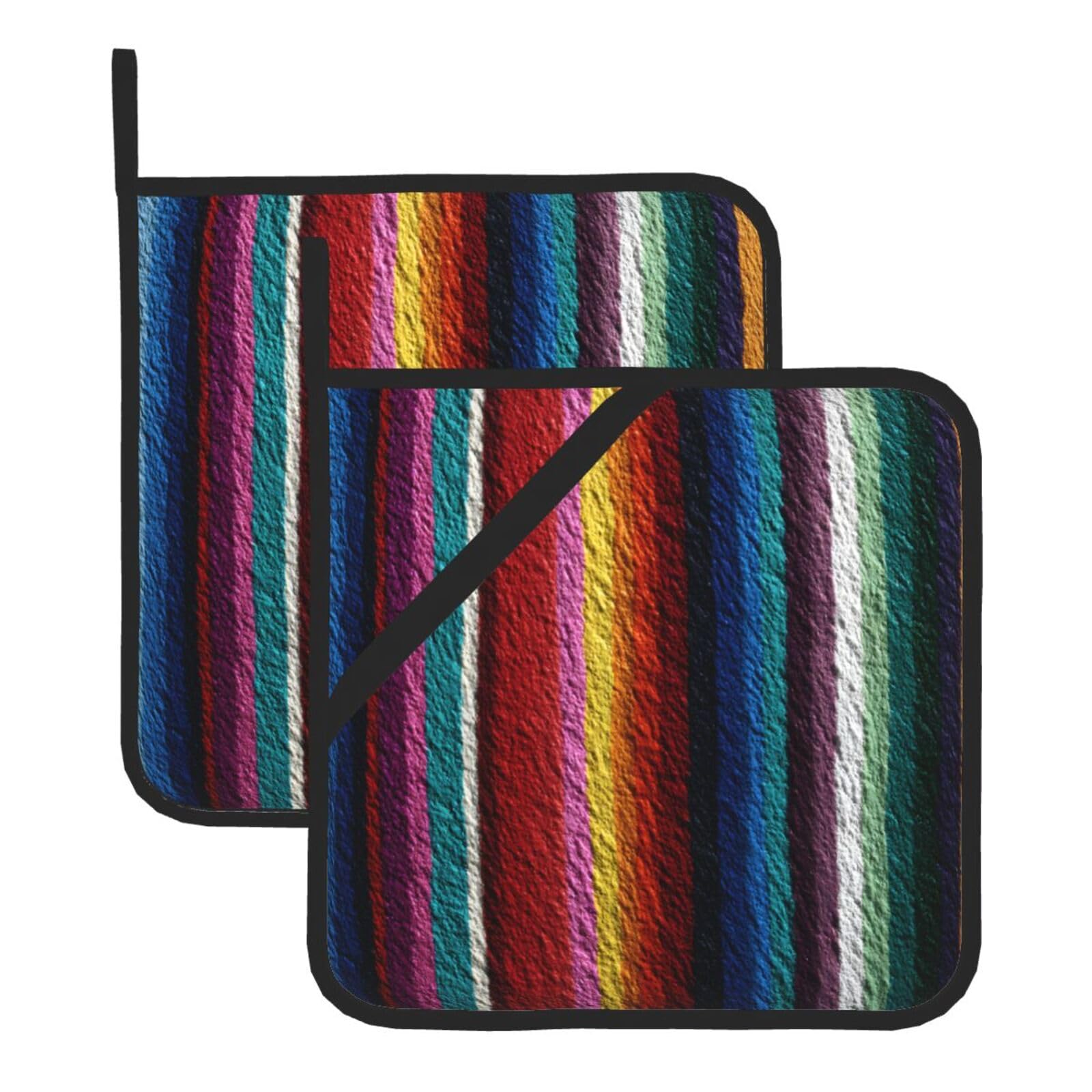 Lot de 2 maniques à rayures mexicaines anti-chaleur avec boucle