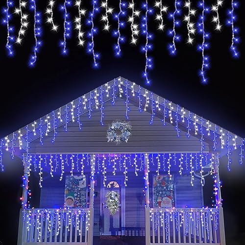 Miniatura 17 de YEGUO Luces LED de Carámbanos de 66 pies para Exteriores, 800 LED, 160 Gotas Luces de Carámbanos de Navidad Conectables, 8 Modos Luces de Carámbanos