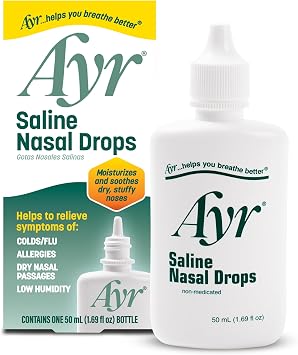 Ayr Saline Nasal Drops for Dry Nasal Passages, 1.69 Ounce Bottles Pack of 6