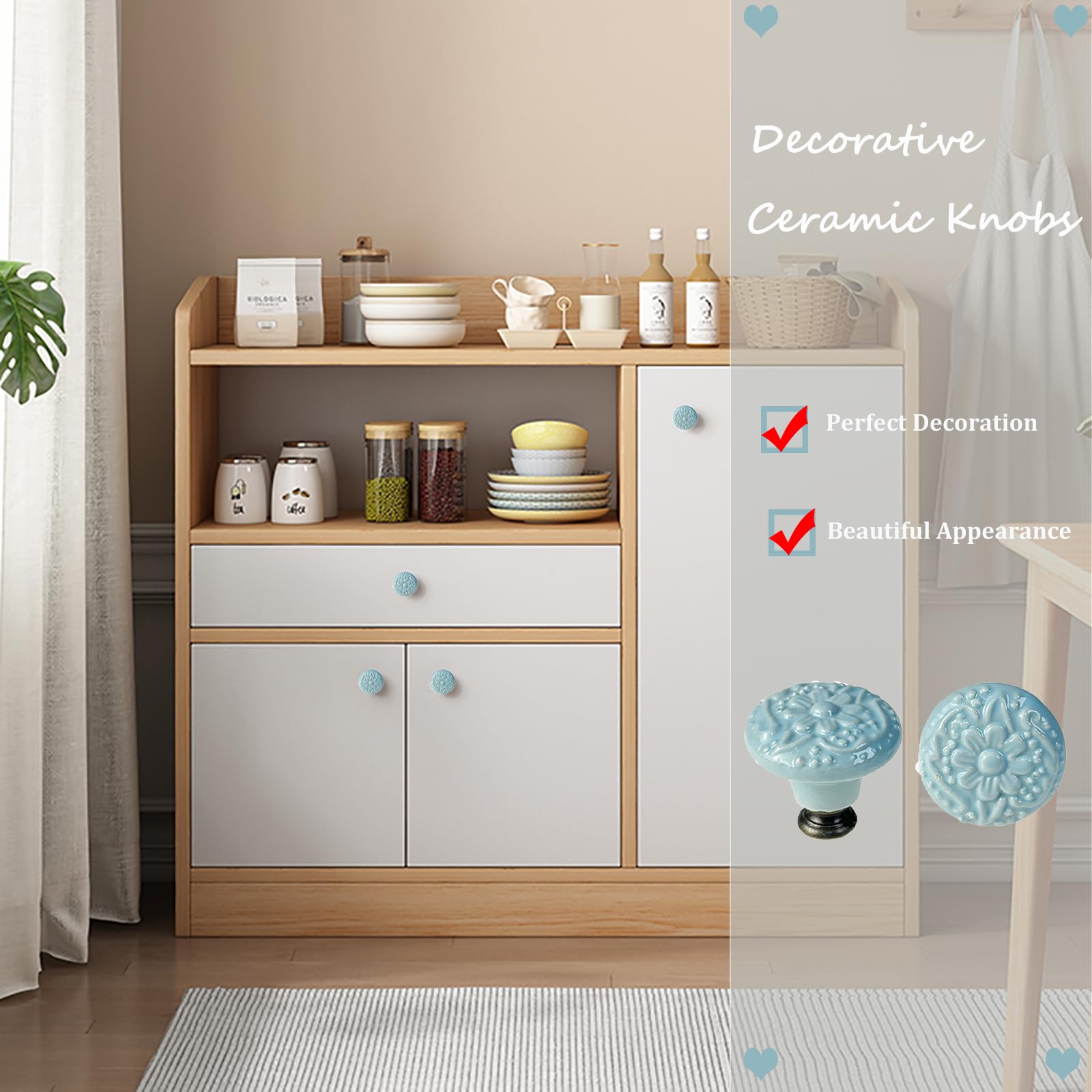 Mimhooy 6 Pcs Vintage Cabinet Pulls, Retro Dresser Knobs, Decorative Flower Knobs for Cupboards & Draws Sky Blue - Image 4