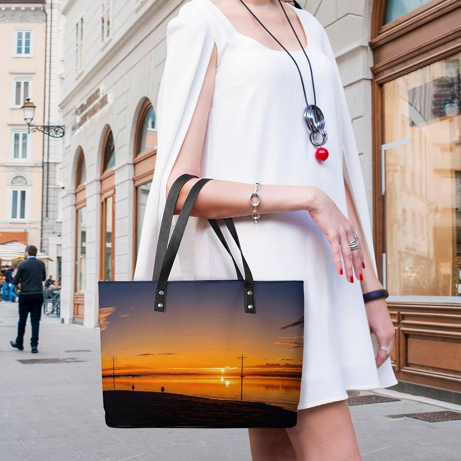 Vintage Sunset Stripes Tote Bag with Reinforced Bottom & Handles,Gym Bag Durable And Tip-proof,Weekender Bag to Top Zipper Closure,Daily Essentials