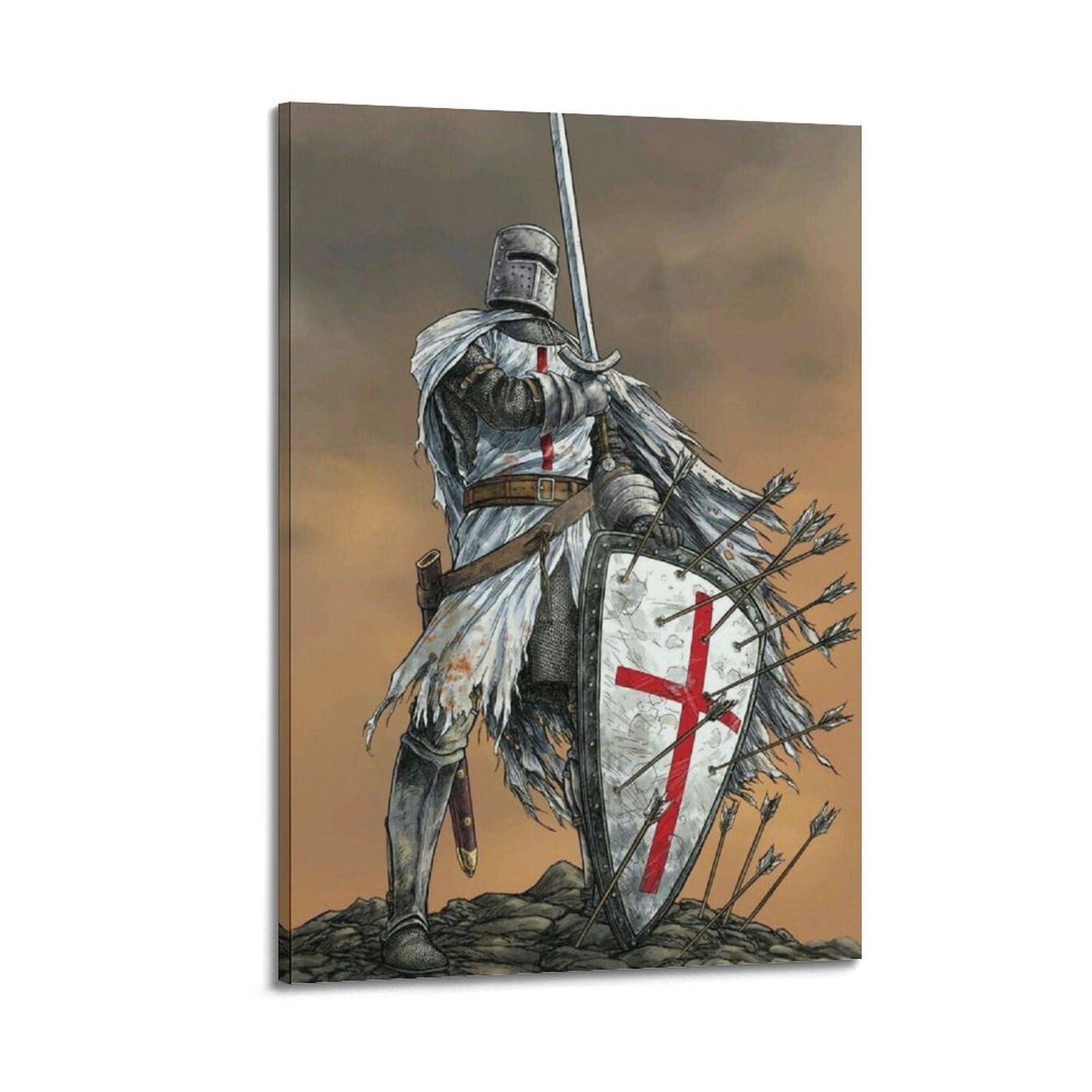 Znhszzq Frame-Style Knight With Sword And Shield Comic Poster Wall Art Canvas Poster Modern Painting For Living Room Bed Room 16X24inch(40X60cm)