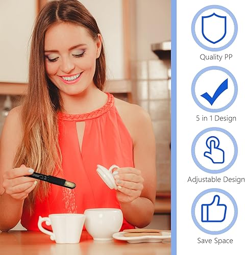 Miniatura 5 de Juego de 6 cucharas medidoras ajustables de plástico y cucharadita de cocina para hornear, cuchara de chef, cucharas medidoras para cocina,