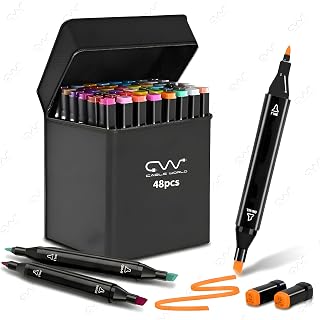 Cable World Dual Tips 48 Colors Markers Set, Art Markers for Adult Coloring Books, Artist Drawing Sketch Markers Set with Fine & Brush Tip